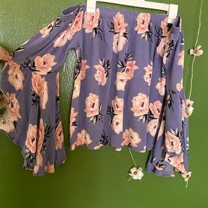 Off the shoulder long sleeve women’s blouse flowers